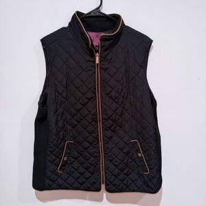 Elegant Black Quilted Vest with Brown Accents